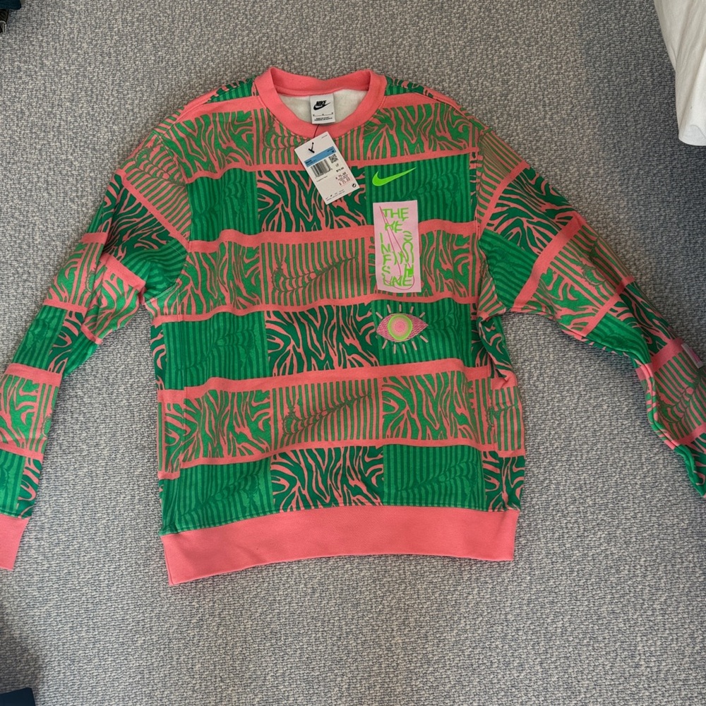 Nike Neon Green and Pink Patterned Crewneck Sweater